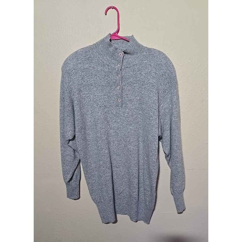 Vtg Outlander Gray Lambswool Knit Mock Neck Pullover Sweater Womans Size Large